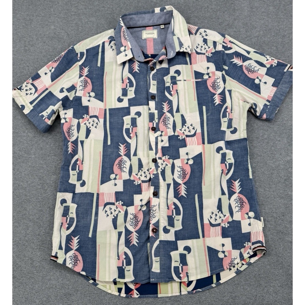 7Diamonds Men's Abstract Print Button Up Shirt Intentional Reverse Fabric Inside